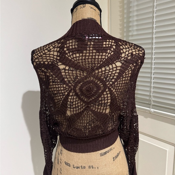 Say What? Dark Brown Crochet Women cardigan size L - Picture 7 of 8